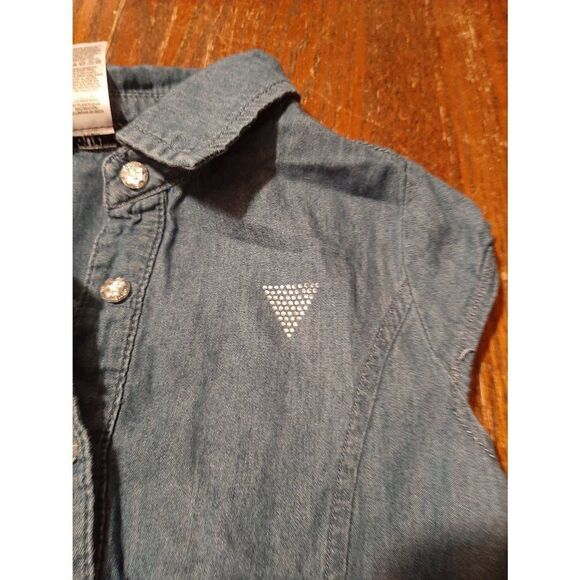 Girls Medium Size 10-12 Guess Kids Sleeveless Denim Tulle High Low Skirt Dress - Picture 3 of 5